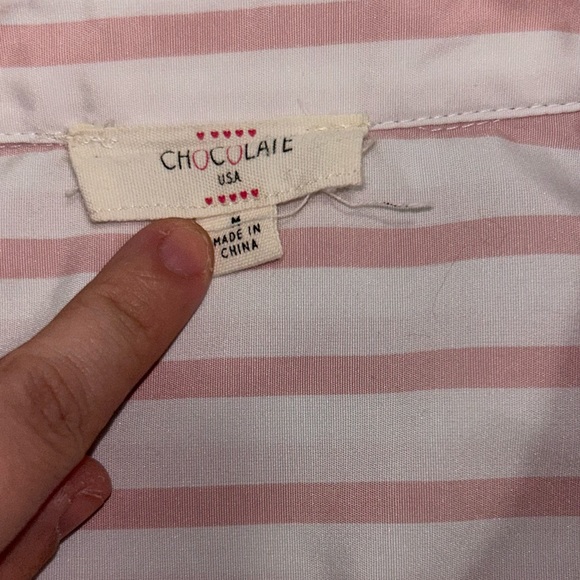 Chocolate Pink Front Twist Striped Summer Crop Top Size Medium - Picture 3 of 4